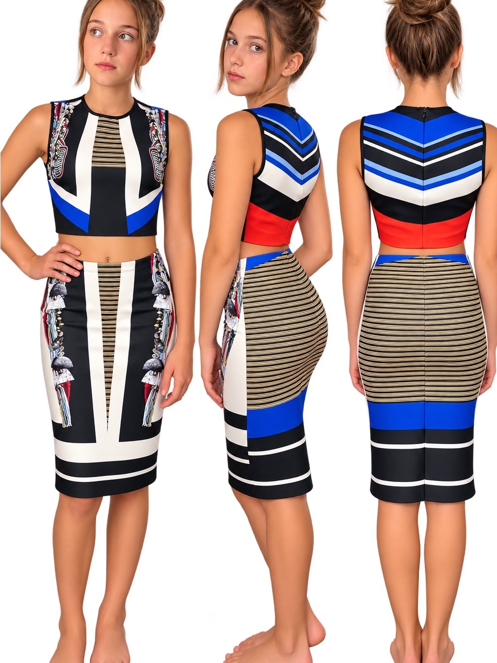 Clover Canyon Black, Blue & Red Striped Midi Dress